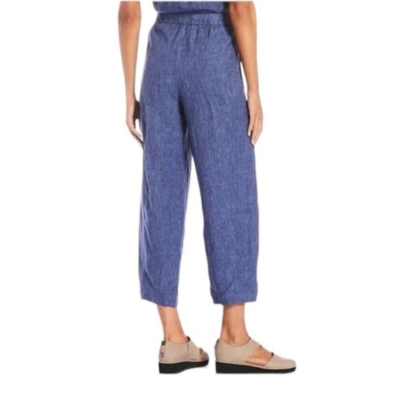 Eileen Fisher Linen Crop Side Zip Lantern Capri Pants Minimalist Wide Blue M P - Picture 1 of 14